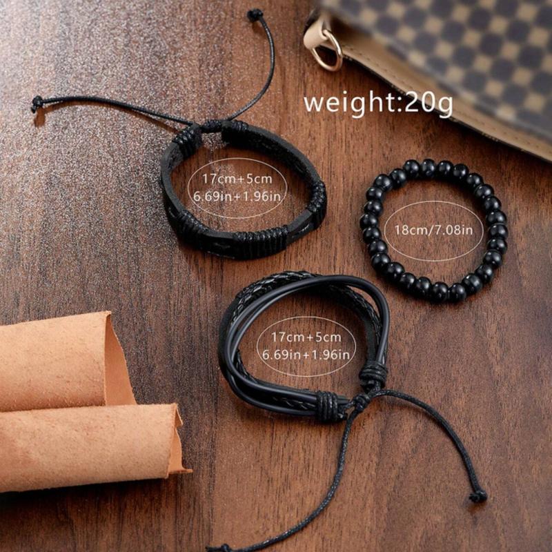 Men's Black Nylon Strap Casual Industrial Style Round Dial Calendar Pointer Quartz Watch And 3pcs Bracelets Set Watch For Men Giving Best Gift Sets