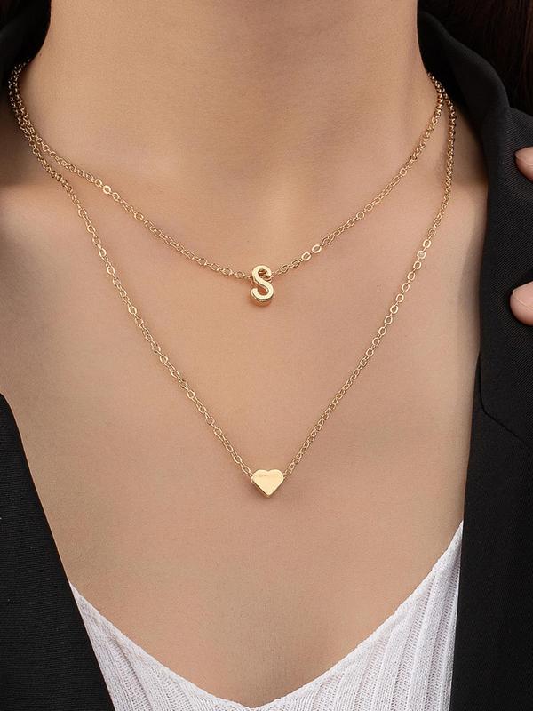 Fashion Letter & Heart Design Pendant Necklace for Women & Girls, Fashion Jewelry for Party, Daily Clothing Decor, Trendy All-match & Exquisite Jewelry for Birthday Gift