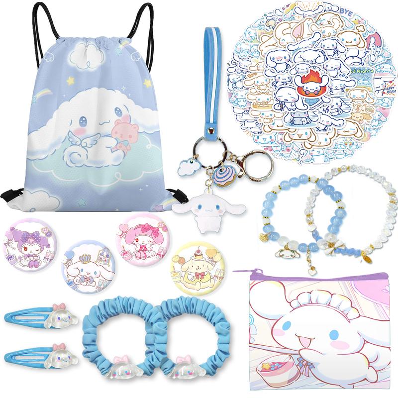 Cinnamoroll Kawaii Set, Coin Bag, Drawstring Bag, Keychain, Stickers, Button Pins, Charm Bracelet, Hairpins and Headbands zip cardcase coin pouch coinpurse