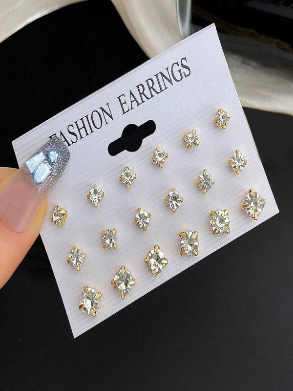 Rhinestone Decorated Stud Earrings Set, Fashionable Earrings for Women & Girls, Trendy All-match & Exquisite Jewelry for Birthday Gift