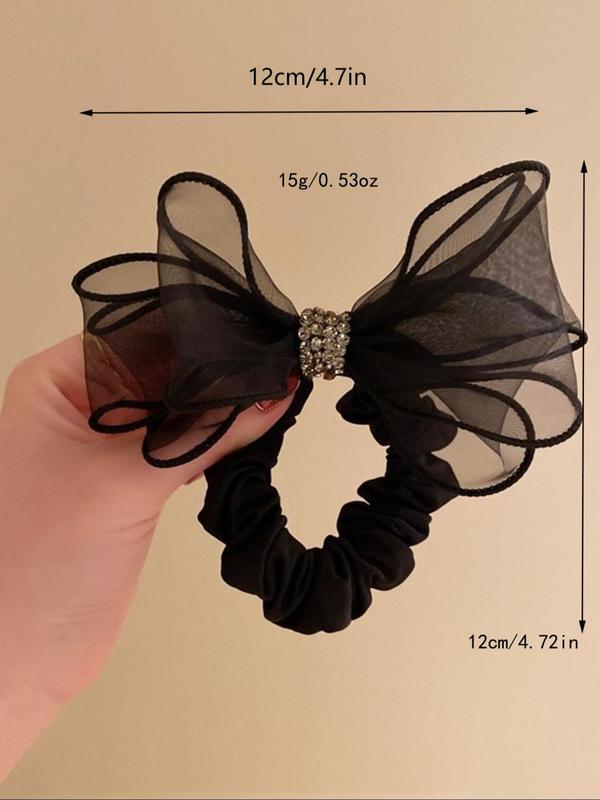 Elegant Rhinestone Decorated Bowknot Design Hair Tie, High Stretch Hair Tie, Fashion Hair Accessories for Women & Girls