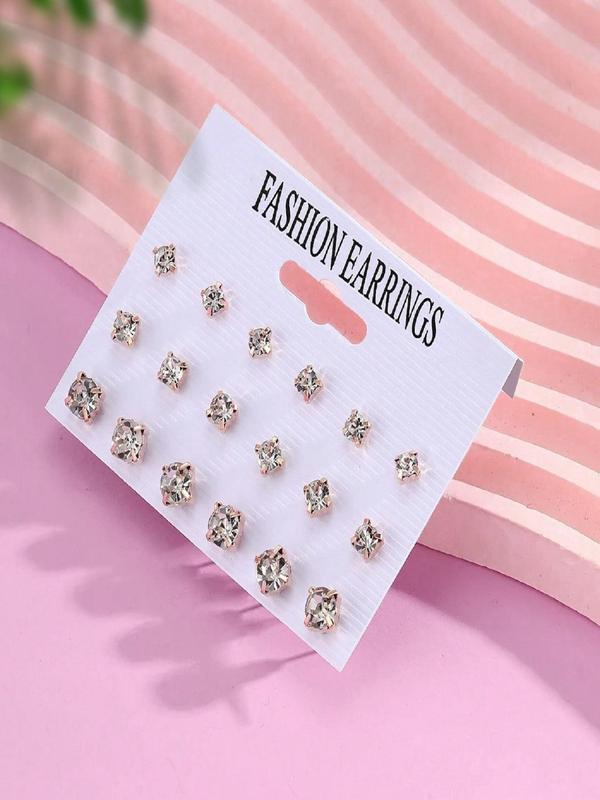 Rhinestone Decorated Stud Earrings Set, Fashionable Earrings for Women & Girls, Trendy All-match & Exquisite Jewelry for Birthday Gift