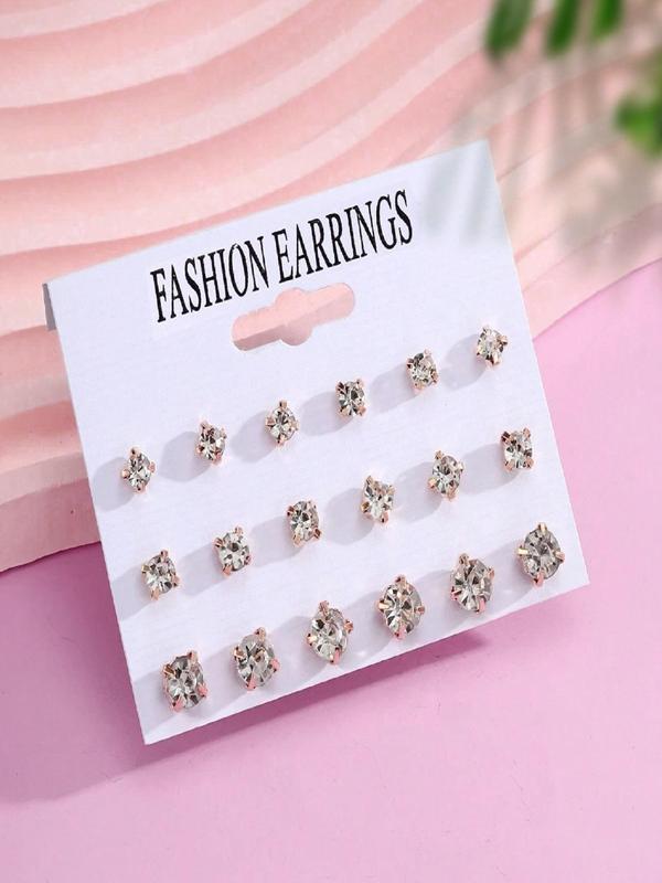 Rhinestone Decorated Stud Earrings Set, Fashionable Earrings for Women & Girls, Trendy All-match & Exquisite Jewelry for Birthday Gift