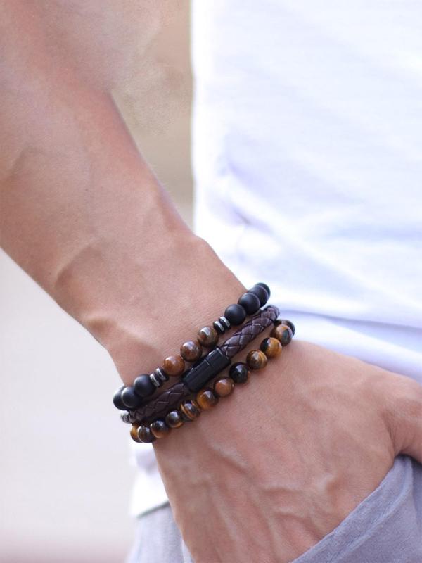 Men's Vintage Beaded & Braided Bracelet, Fashionable Bracelet for Men, Casual Trendy Accessories for Party, Daily Decor