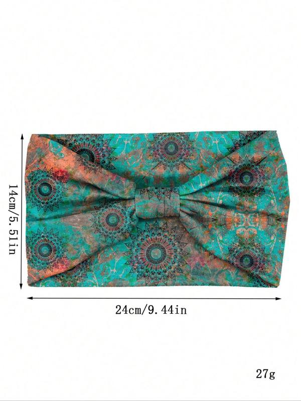 4 Counts Ethnic Floral Pattern Bow Decor Hair Band, Wide Band Headband, Sport Hair Band for Women