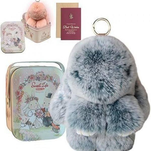 Bunnylulu Keychain with Box, Bunnylulu Keychain with Tin, Bunny Cute Plush Keychain