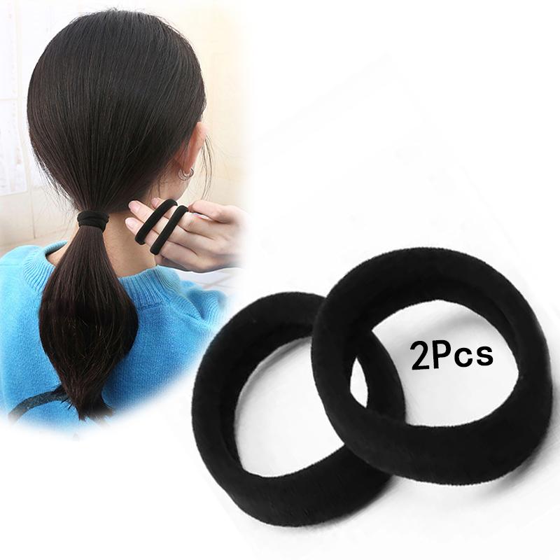 CHAOEE Scrunchies Elastic Hair Rubber Bands for Girls Women, Ponytail Holder, Hair Ties for Buns (Black), Pack of 2Pcs