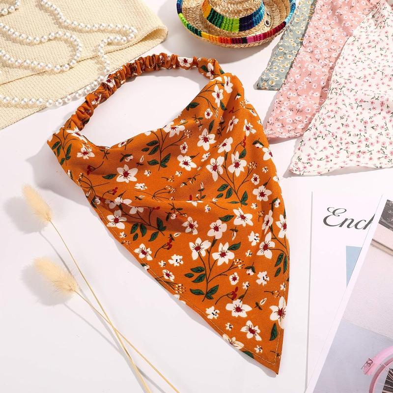 6 count Elastic Hair Scarf Headband Chiffon Head Kerchief Turban with Hair Clips for Women