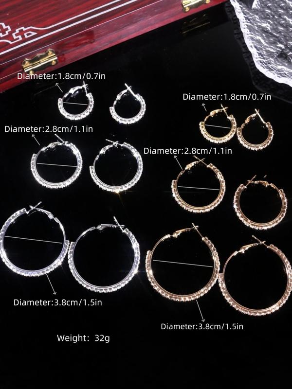 Rhinestone Decorated Hoop Earrings, 2024 New Style Fashionable Earrings for Women & Girls, Trendy All-match & Exquisite Jewelry for Birthday Gift