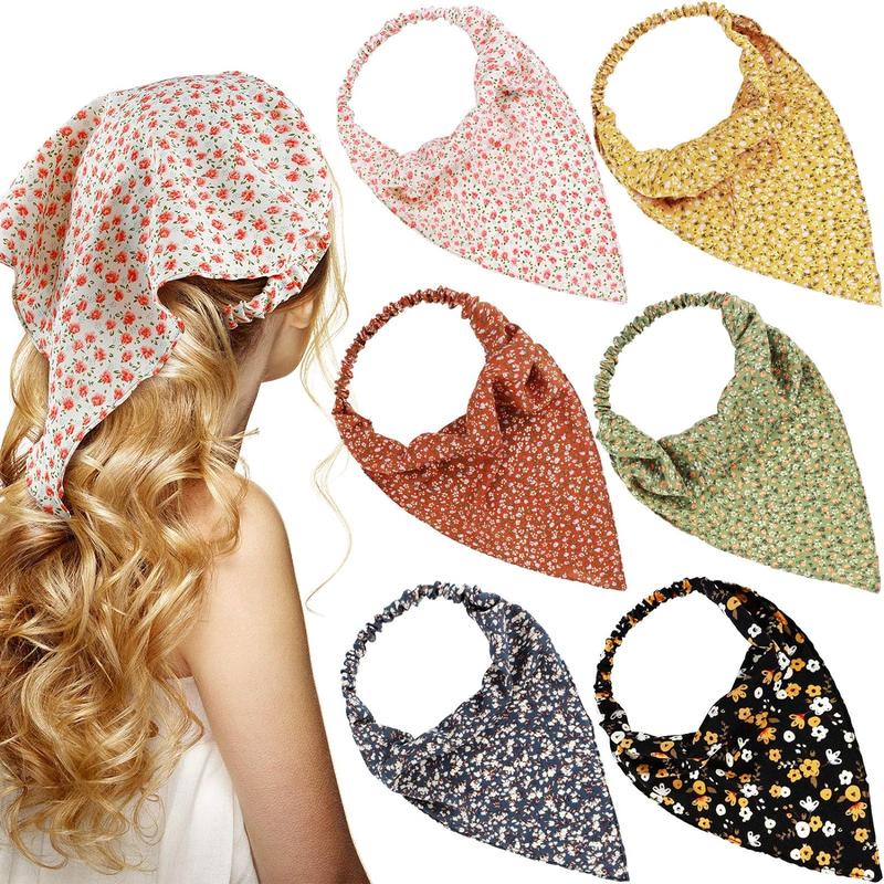 6 count Elastic Hair Scarf Headband Chiffon Head Kerchief Turban with Hair Clips for Women