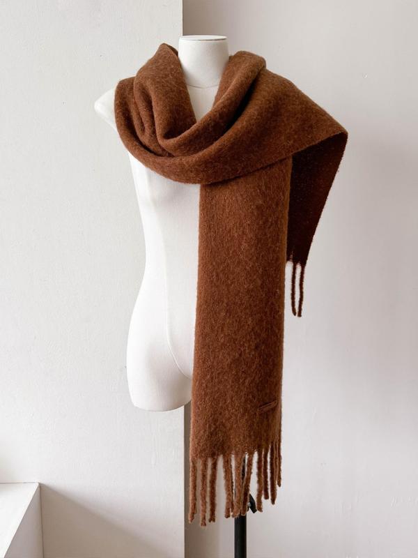 Solid Color Tassel Decor Wool Scarf, Casual Soft Warm Shawl for Women & Men, Fashion Accessories for Daily Wear