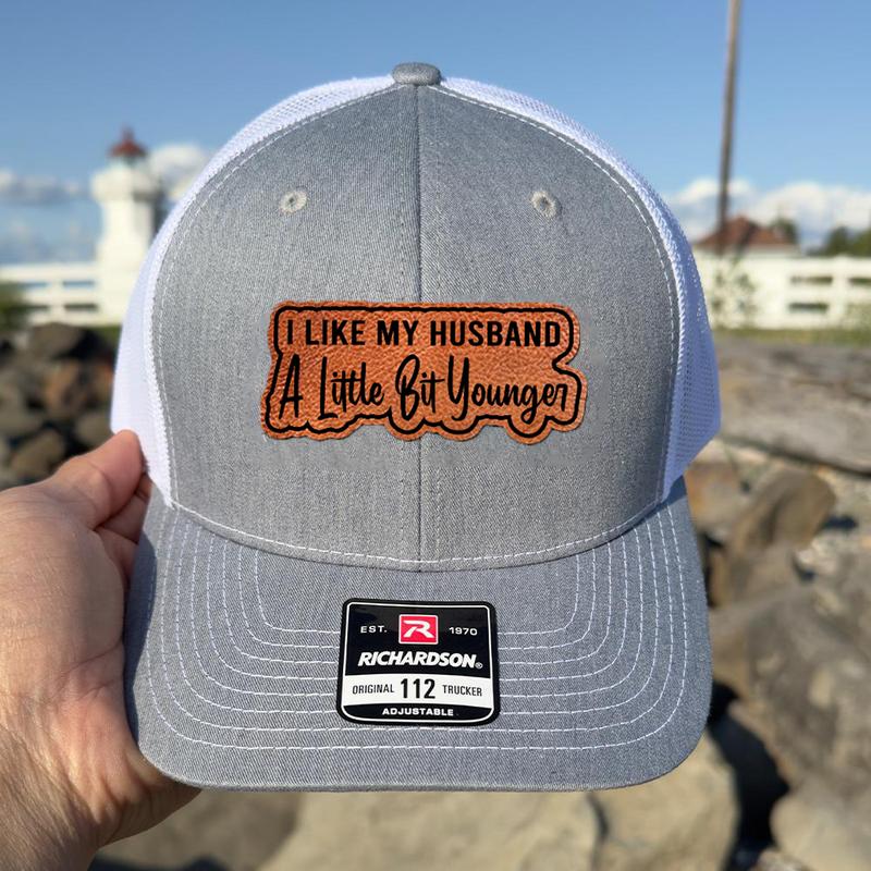 I Like My Wife A Little Bit Older Hat, I Like My Husband A Little Bit Younger Leather Patch For Trucker Hat And Beanie, Beanie Hat for Men & Women, Hat for Fall & Winter, Fashion Accessories for Cold Weather, Winter Hat, Beanie Gifts Christmas