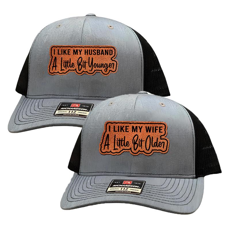 I Like My Wife A Little Bit Older Hat, I Like My Husband A Little Bit Younger Leather Patch For Trucker Hat And Beanie, Beanie Hat for Men & Women, Hat for Fall & Winter, Fashion Accessories for Cold Weather, Winter Hat, Beanie Gifts Christmas