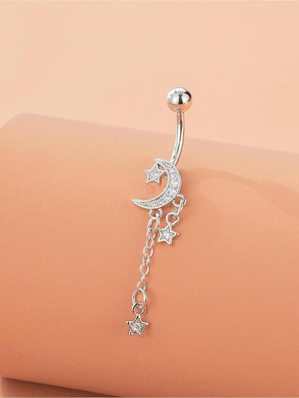 Women's Elegant Rhinestone Decor Star & Moon Design Belly Rings, Exquisite Belly Piercing Jewelry, Chic Body Jewelry for Party Decor for Crop Top Outfits