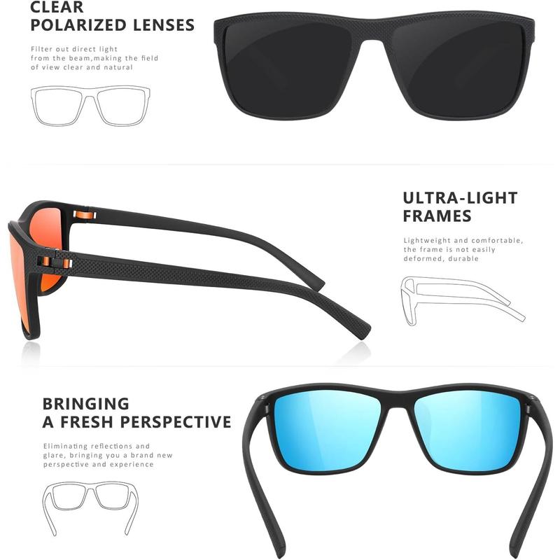 Square Polarized Sunglasses for Men and Women Lightweight Frame Sun Glasses with UV Protection