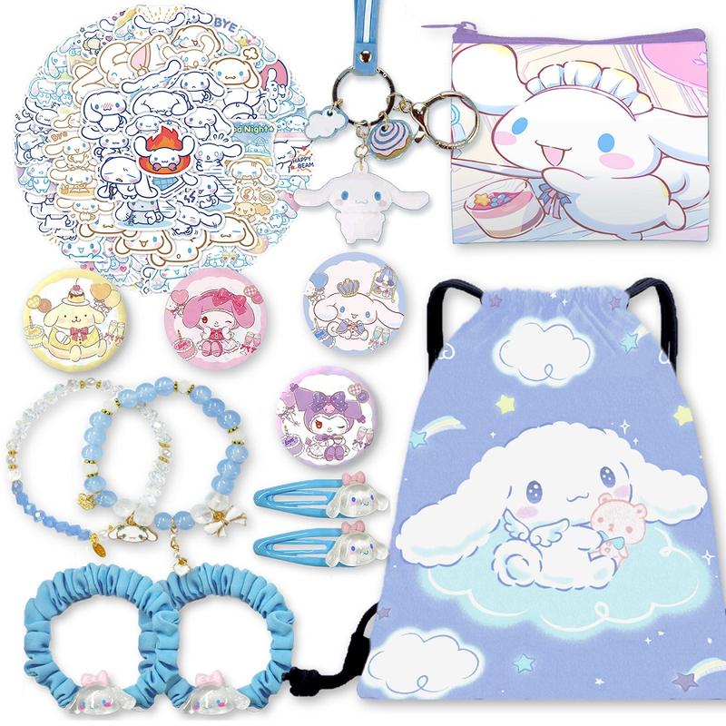 Cinnamoroll Kawaii Set, Coin Bag, Drawstring Bag, Keychain, Stickers, Button Pins, Charm Bracelet, Hairpins and Headbands zip cardcase coin pouch coinpurse