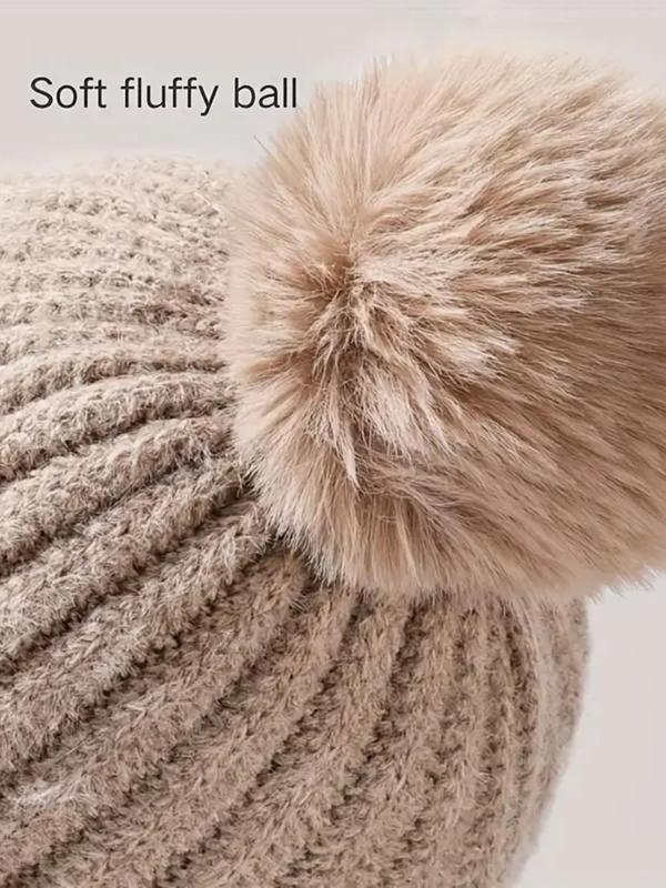 Women's Solid Color Multifunctional Knitted Hat with Pom Pom, Casual Soft Comfortable Warm Hat with Mask & Ear Cover, Windproof Warm Hat for Fall & Winter