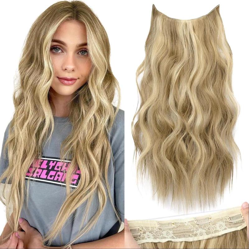 AISI HAIR New 16 20 inch Wavy Invisible Wire Hair Extensions with Transparent Wire Hairpieces for Women halo hair