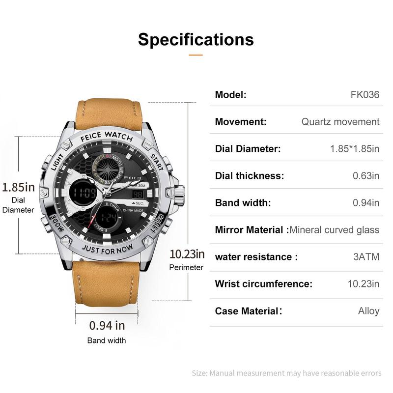 FEICE Men's Luxury Business Watch,Multi-functional Watches,Electronic & Quartz Movement Luminous Waterproof Alarm Chronograph Watches