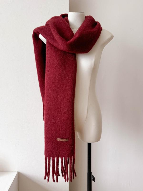 Solid Color Tassel Decor Wool Scarf, Casual Soft Warm Shawl for Women & Men, Fashion Accessories for Daily Wear