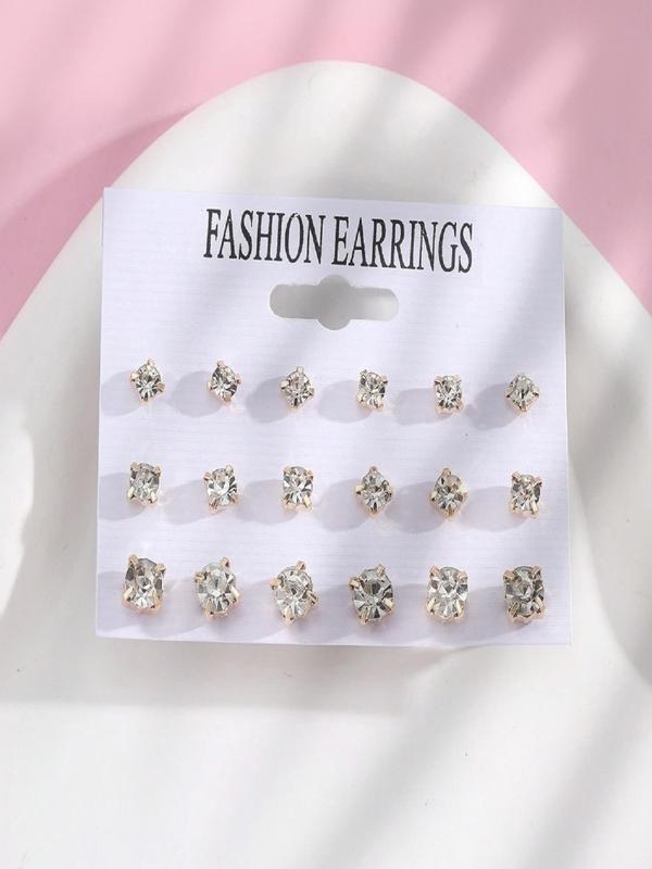 Rhinestone Decorated Stud Earrings Set, Fashionable Earrings for Women & Girls, Trendy All-match & Exquisite Jewelry for Birthday Gift