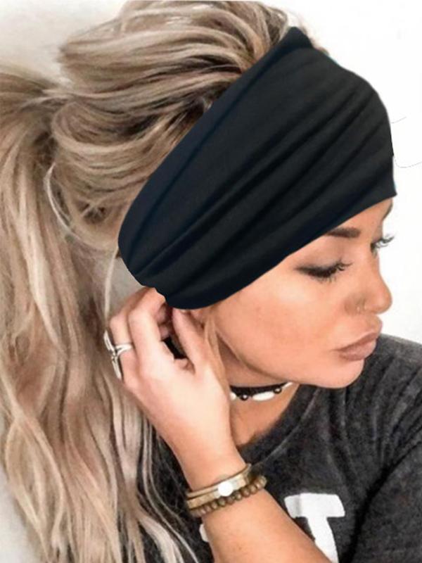 Solid Color Hair Band, Elastic Wide Edge Hair Band, Sweat-absorbing and Anti Sweating Headband for Women & Girls, Fashion Hair Accessories for Gym Workout