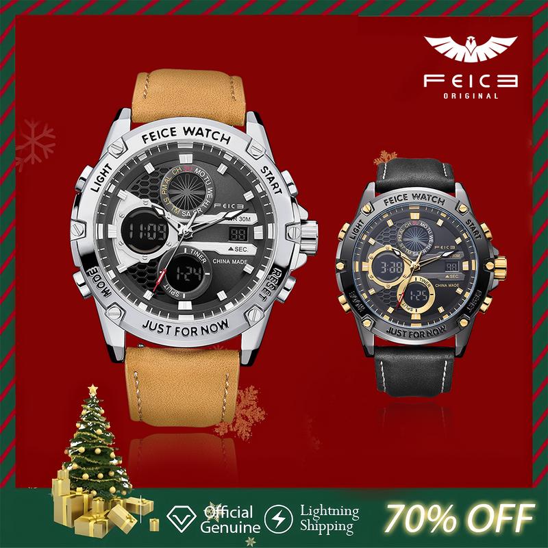 FEICE Men's Luxury Business Watch,Multi-functional Watches,Electronic & Quartz Movement Luminous Waterproof Alarm Chronograph Watches