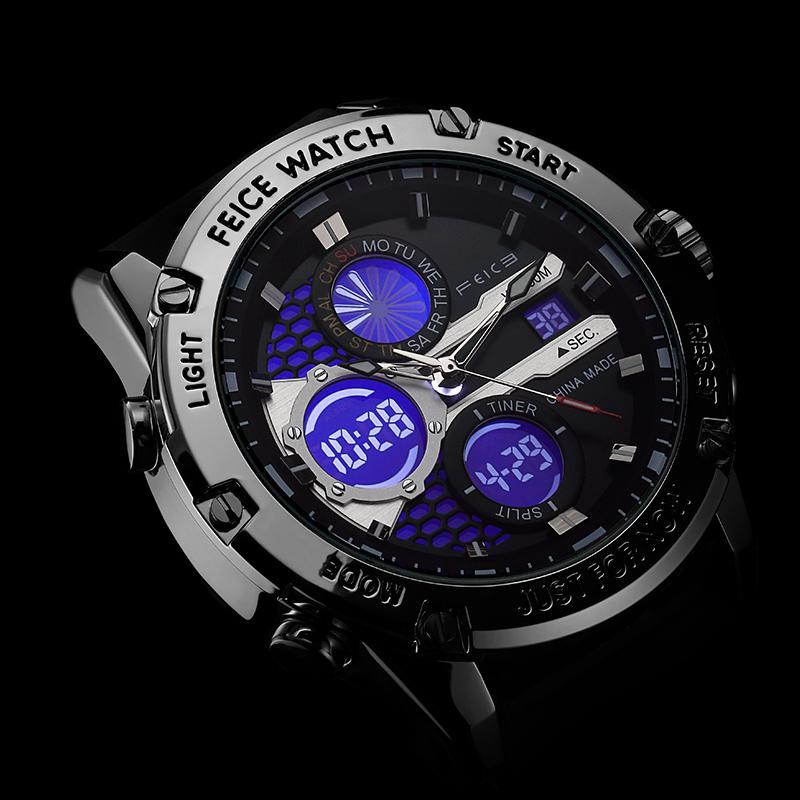 FEICE Men's Luxury Business Watch,Multi-functional Watches,Electronic & Quartz Movement Luminous Waterproof Alarm Chronograph Watches