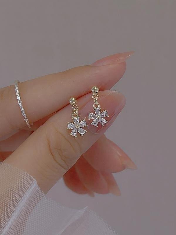 Flower Shaped Rhinestone Decor Dangle Earrings, Matching Jewelry for Party, Daily Clothing Decor, Trendy All-match & Exquisite Accessory for Gift