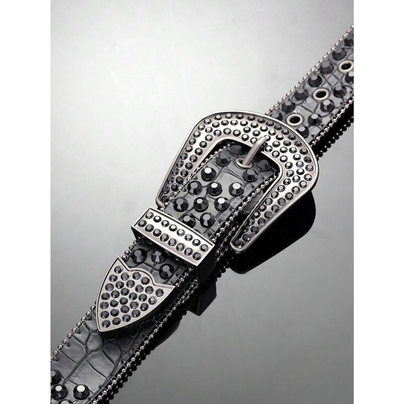 1pc Black Dopamine Heavy Industry Western Style Men's Belt With Rhinestones For Boyfriend Gifts Street