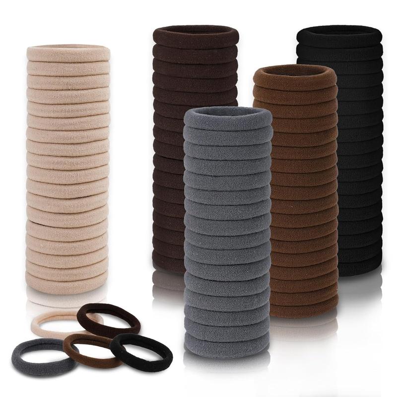 Hair Ties, 100 count No  Hair Elastics Hair Accessories for Women , Thick Seamless Hair Ties, Neutral Color, 5 Colors Included: Black, Brown, Gray, Carnation, Light Brown