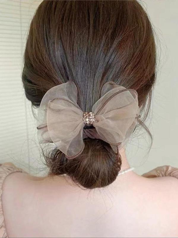 Elegant Rhinestone Decorated Bowknot Design Hair Tie, High Stretch Hair Tie, Fashion Hair Accessories for Women & Girls