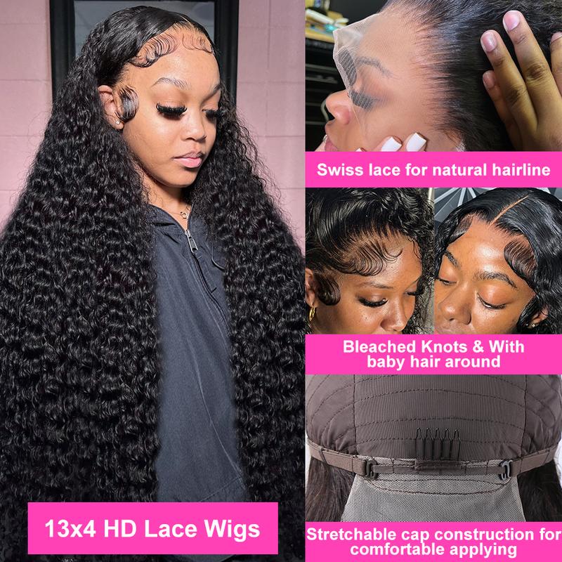 Luvin 40 42 Inch Deep Wave 13x6 HD Transparent Lace Frontal  Wigs 250% Remy13x4 Water Curly Front Wig For Women