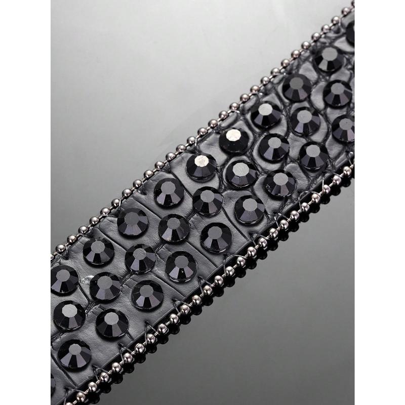 1pc Black Dopamine Heavy Industry Western Style Men's Belt With Rhinestones For Boyfriend Gifts Street