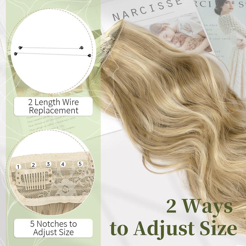 AISI HAIR New 16 20 inch Wavy Invisible Wire Hair Extensions with Transparent Wire Hairpieces for Women halo hair