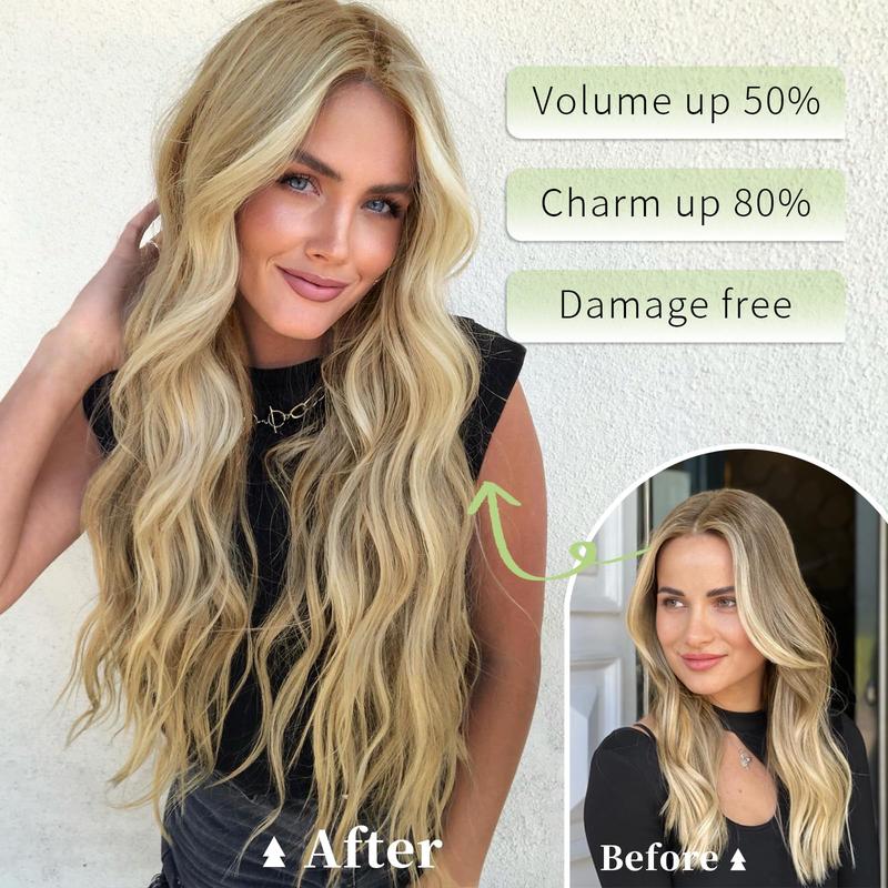 AISI HAIR New 16 20 inch Wavy Invisible Wire Hair Extensions with Transparent Wire Hairpieces for Women halo hair