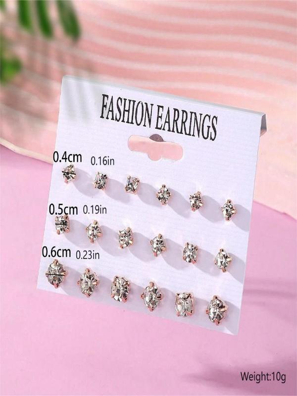 Rhinestone Decorated Stud Earrings Set, Fashionable Earrings for Women & Girls, Trendy All-match & Exquisite Jewelry for Birthday Gift