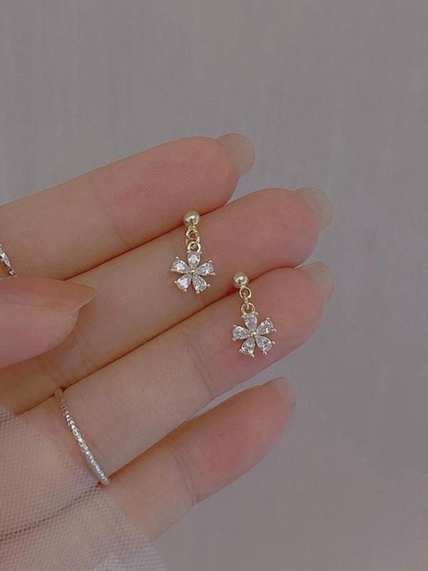 Flower Shaped Rhinestone Decor Dangle Earrings, Matching Jewelry for Party, Daily Clothing Decor, Trendy All-match & Exquisite Accessory for Gift