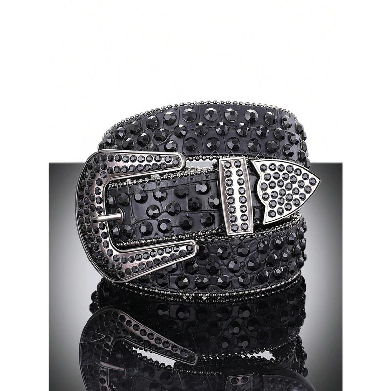 1pc Black Dopamine Heavy Industry Western Style Men's Belt With Rhinestones For Boyfriend Gifts Street