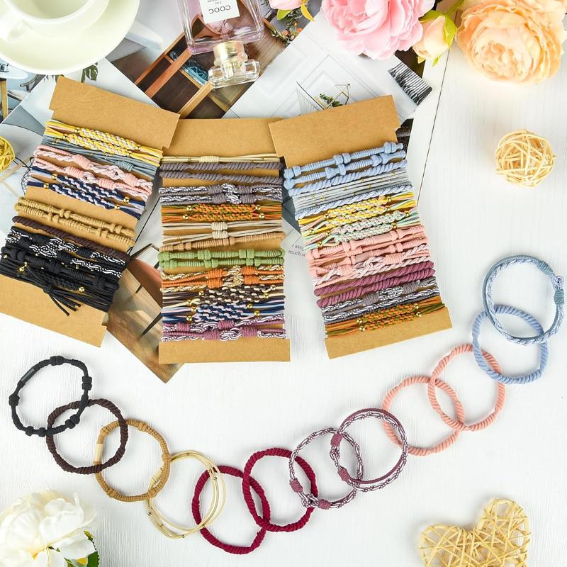 Hair Ties for Women, 48 count Boho Hair Accessories 5 Styles 20 Colors Hair Ties Bracelets No  for Thick Hair