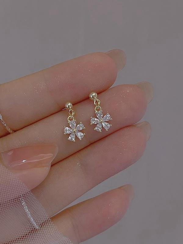 Flower Shaped Rhinestone Decor Dangle Earrings, Matching Jewelry for Party, Daily Clothing Decor, Trendy All-match & Exquisite Accessory for Gift