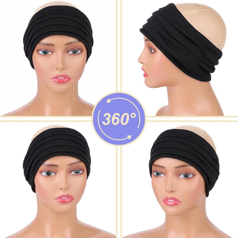 6 Packs Wide Boho Headbands for Women Stretch Fashion Headband  Turban Headband for Yoga, Working Out, Travel or Running Black Hairband Girls Accessories (Black)