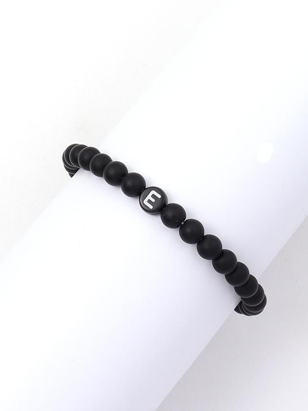 Simple Round Initial Beaded Bracelet,  Men's Fashionable Matte Bead Jewelry for Men Party, Daily Clothing Decor, Trendy Jewelry for Birthday Gift