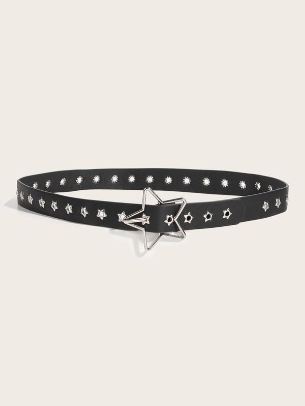 90s Vintage Fashion Star Decor Pu Leather Studded Belt Buckle, Punk Trendy Grommet Eyelet Design Star Y2k Belt, Rivet Decorated Waistband for Jeans Trousers