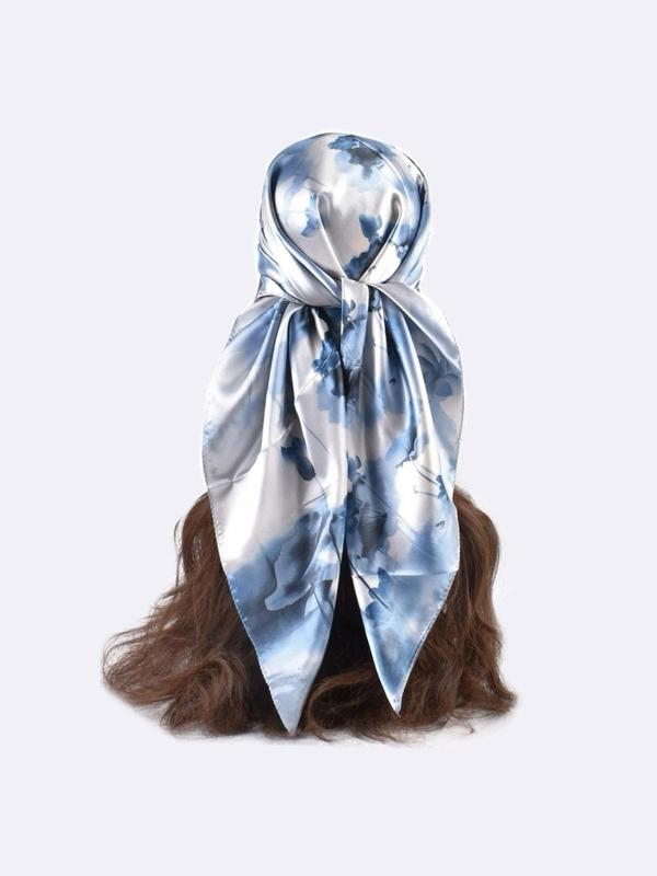 Women's Floral Print Square Scarf, Elegant Fashionable Headscarf for Daily Wear, Casual Trendy Satin Scarf for Summer