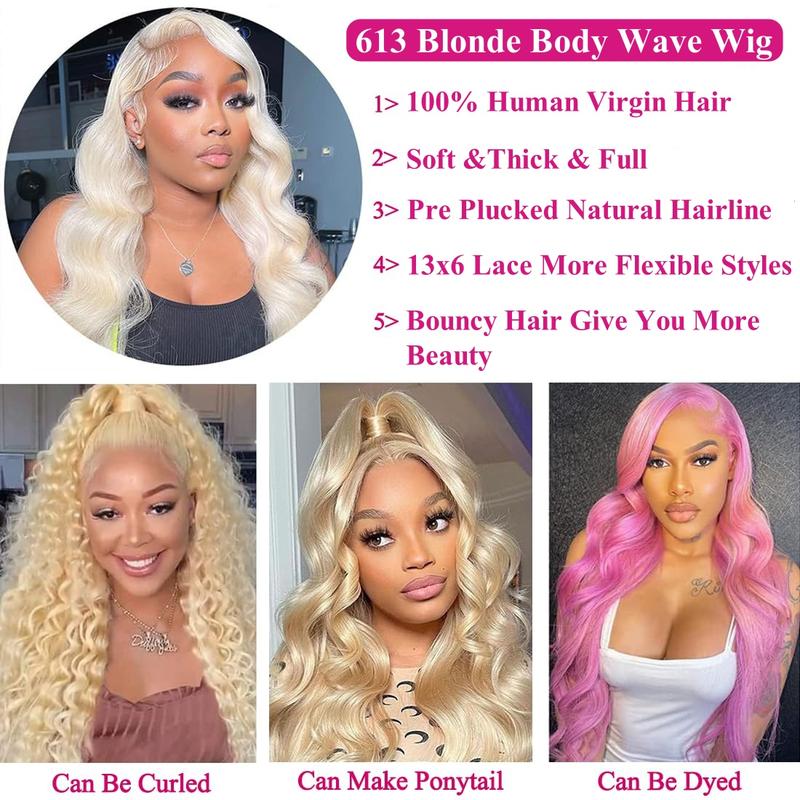 Blonde 613 Wigs Body Wave Lace Front Wigs 13x6 HD Lace Front Human Hair Wigs Pre Plucked HD Lace Wigs For Women 180 Density