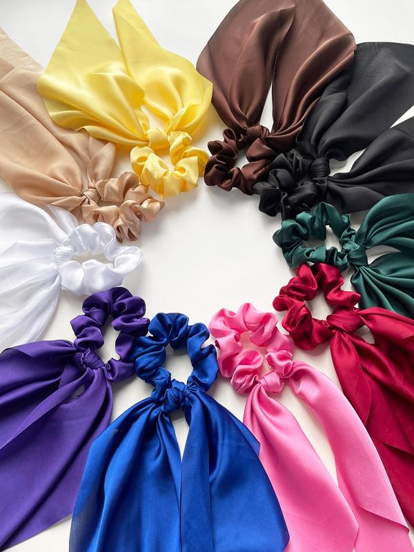 Summer Simple Plain Satin Hair Tie, Solid Color Ponytail Hair Tie, Fashion Hair Ties, Y2k Accessories for Women & Girls, Scrunchie Scarf