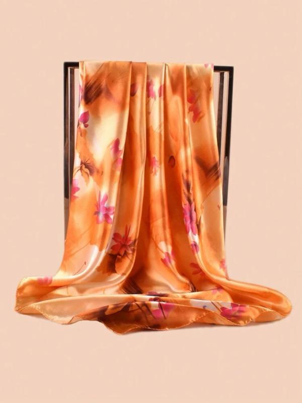 Women's Floral Print Square Scarf, Elegant Fashionable Headscarf for Daily Wear, Casual Trendy Satin Scarf for Summer