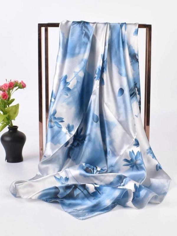 Women's Floral Print Square Scarf, Elegant Fashionable Headscarf for Daily Wear, Casual Trendy Satin Scarf for Summer