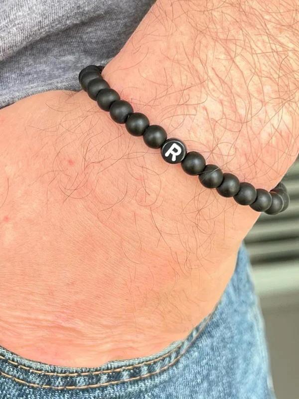 Simple Round Initial Beaded Bracelet,  Men's Fashionable Matte Bead Jewelry for Men Party, Daily Clothing Decor, Trendy Jewelry for Birthday Gift